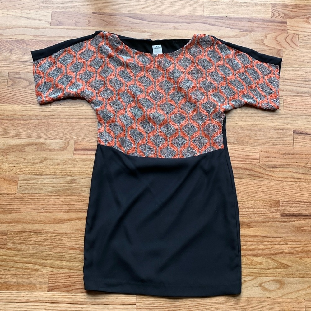 Ali Ro Sequin Mini Dress Black Orange